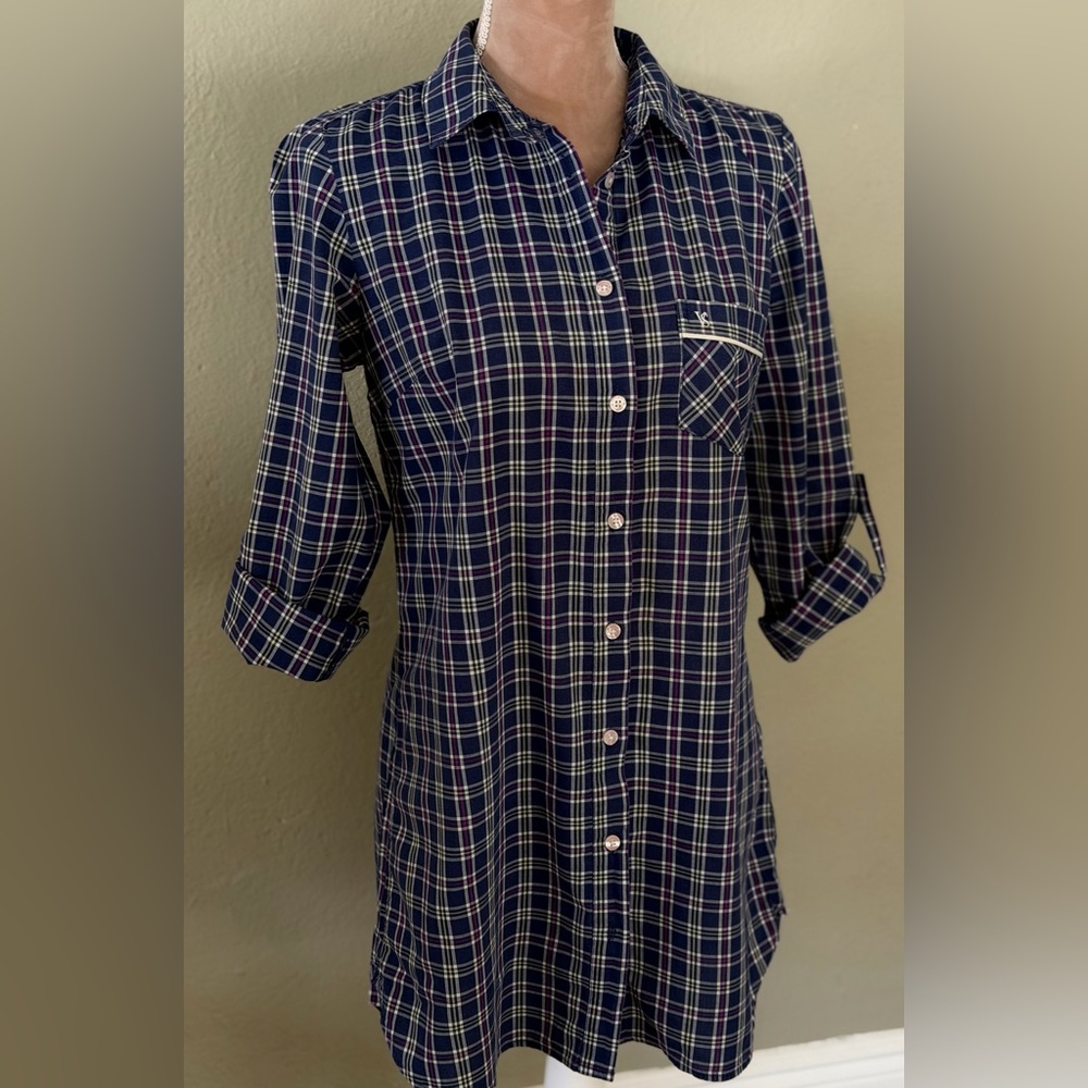 Victoria Secret Navy Plaid Button-Up  Tunic - Picture 7 of 11